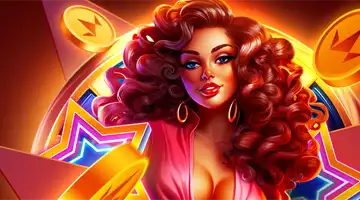 Image featuring a glamorous woman with vibrant curls promoting the birthday bonus at Aurora Casino, with gold coins and a festive theme.